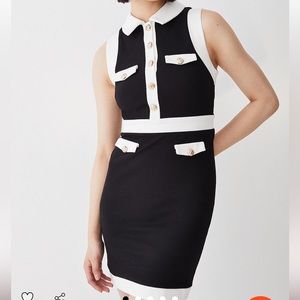 Karen Millen black and white dress. Gold buttons.